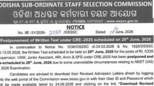OSSSC RI, ARI exam postponed due to NEET UG 2026: Check new date and fresh Admit Card details