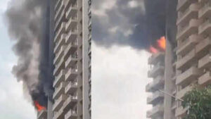 Watch: Massive blaze erupts in flat at Noida’s IVY County Society, panic among residents | Noida News