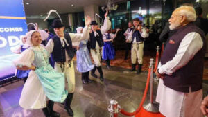 Watch: Slovak nationals welcome PM Modi with Vande Mataram, folk dance performances | India News