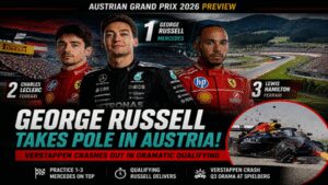 Austrian Grand Prix 2026: George Russell beats Ferrari duo Leclerc and Hamilton for pole position, Max Verstappen crashes out in Qualifying | Racing News