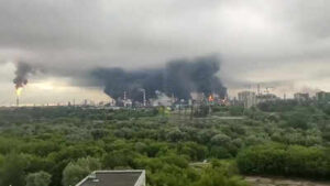 Ukrainian drones strike Moscow’s oil refinery again; flames, thick plumes of smoke seen