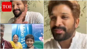 Allu Arjun fulfils young leukaemia patient fan’s wish; Recreates iconic ‘Pushpa’ beard gesture – VIDEO | Telugu Movie News