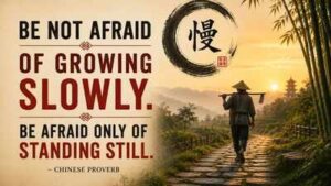 Chinese proverb of the day: ‘Be not afraid of growing slowly. Be afraid only of … ‘ — a lesson on why slow progress always beats no progress