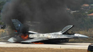 Watch: F-16 burst into flames after crash-landing at Greek island airport; pilot safe