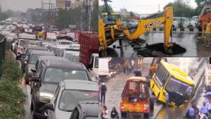 Massive sinkhole-like cave-in rips through Delhi-Jaipur highway near Gurgaon, traffic snarls stretch 10km; advisory issued | Gurgaon News