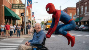 Spider-Man Helps Wheelchair Man Cross The Road: “I got you”: Spider-Man springs into action to help wheelchair-bound man cross a busy Jonesboro intersection