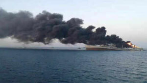 Container ship catches fire off Oman coast hours after US strike; British crew escapes on lifeboat