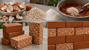 In 2025, researchers used fired clay bricks and eggshell waste, reducing energy consumption for heating and cooling by 50%, turning food waste into useful building material