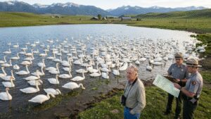 In the 1960s a Montana landowner bought 2 mute swans for private pond. Decades later their flock reached 120; alarming Yellowstone officials |