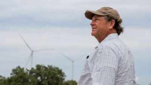 A West Texas rancher rejected wind turbines twice before agreeing to 7 on his family ranch; the royalties now help pay for feed and workers and keep the operation running