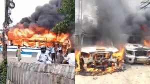 Patna erupts after fatal bus accident; angry mob torches vehicles, storms police post | Patna News