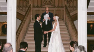 Australian model Serena Wardell married Casper Ettelson at her ancestral Crom Castle in Ireland, carrying silk flowers made from dress offcuts