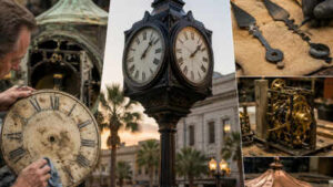 A Florida clock survived nearly a century outdoors; one clockmaker has now spent about 700 hours restoring its 95-year-old hands, dial and metalwork