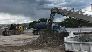 In 2024, Utah recycled 15,000 cubic yards of 30-year-old highway concrete on site; enough to fill two Goodyear Blimps became road base for new interchanges