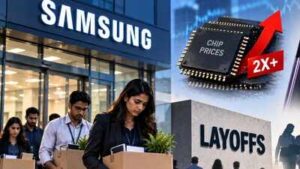Samsung India cuts 80-100 jobs as chip prices more than double and smartphone volumes fall 11-12%; another round may come after Diwali, up to 25% of electronics sales and marketing staff at risk