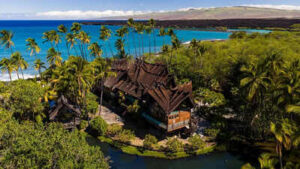 In 1994, 280 craftsmen built a Balinese estate from Indonesian ironwood and teak; dismantled and shipped to Hawaii, it was rebuilt with more than 1 million shingles and is now asking $32.5 million